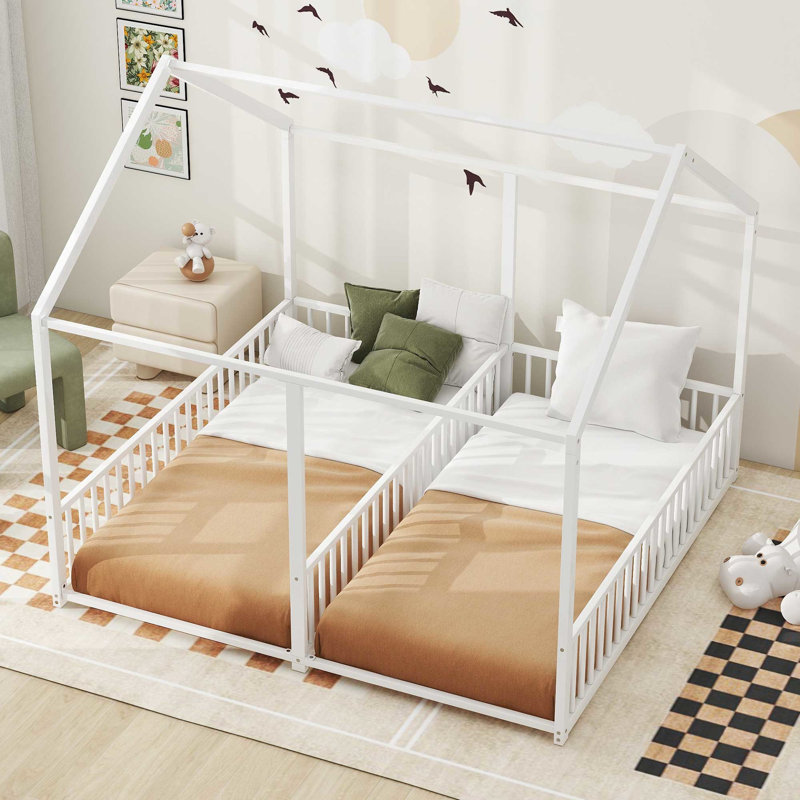 21 Metal Twin House Beds, Black, Strong & Safe Platform Design 2 Shared Construction Protected, Black