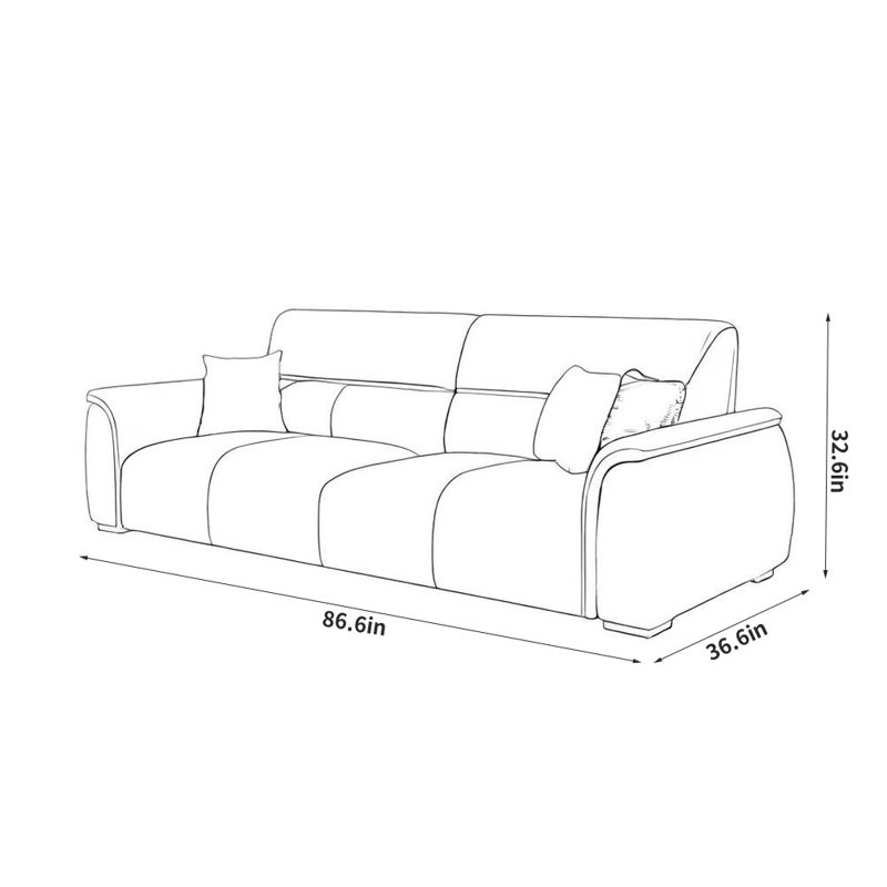 Canapé moderne simple décontracté, Orange, H 32,6 po x l 86,6 po x P 36,6 po, 2