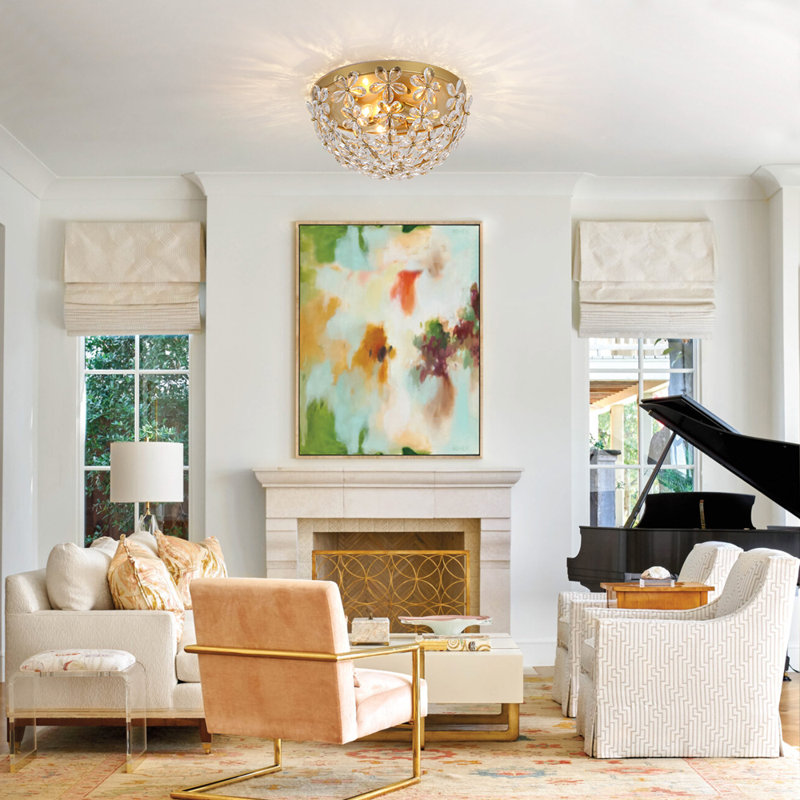 Brass Floral Crystal Flush Mount Ceiling Light with Three Lights