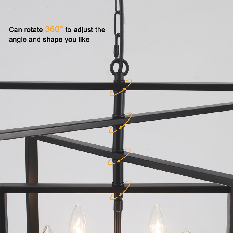 5 - Light 25.59" Dimmable Modern Lantern Linear Square / Rectangle Geometric Candle Chandelier For Hallway Kitchen Island Living Room Bedroom