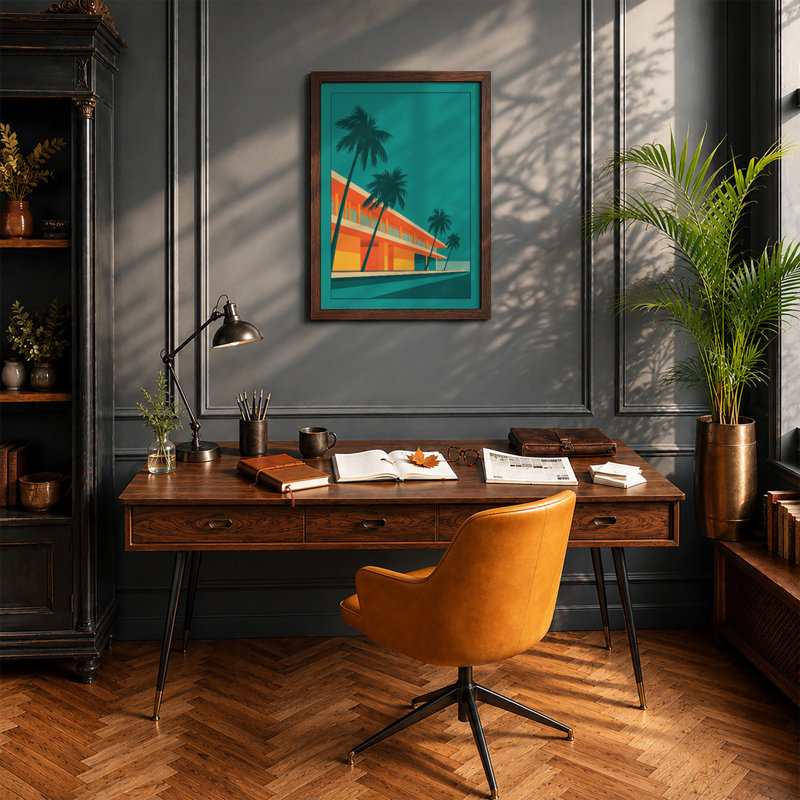 Modernist Palms And Form Mid-Century - Print, Oak, A4 - 29.7 x 21.0 cm