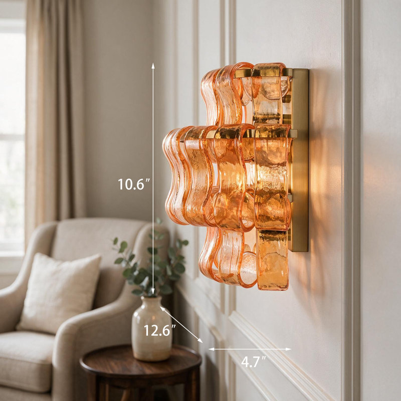 12.6" 2-Light Wallchiere Wall Sconce, Gold Frame & Amber Glass Indoor Wall Lighting