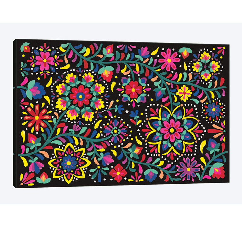 « floral fiesta i », impression sur toile, H 18 po x l 26 po x P 1,5 po, Toile tendue, Pas de tapis