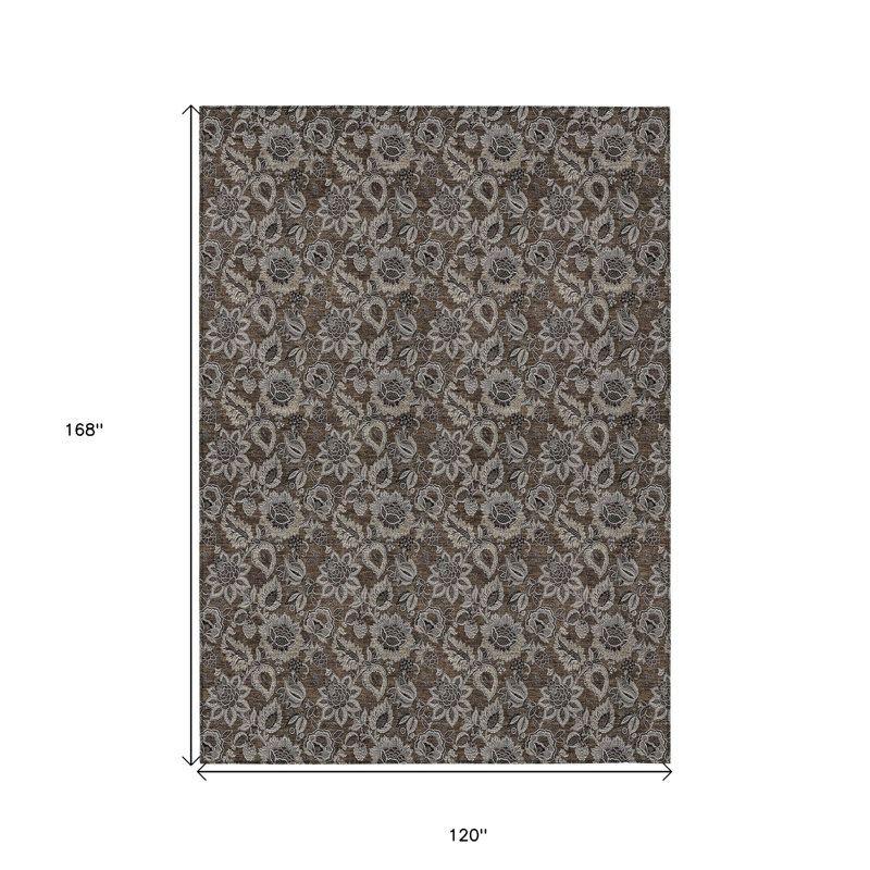 Tapis lavable extérieur floral et gris anthracite 10 pi x 14 pi