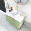 Meuble-lavabo de salle de bain 30 po avec lavabo, meuble de rangement autoportant avec 2 portes, lavabo rond en céramique blanche avec motif de pierre et comptoir blanc de Carrare, sans robinet, couleur vert clair-861999582