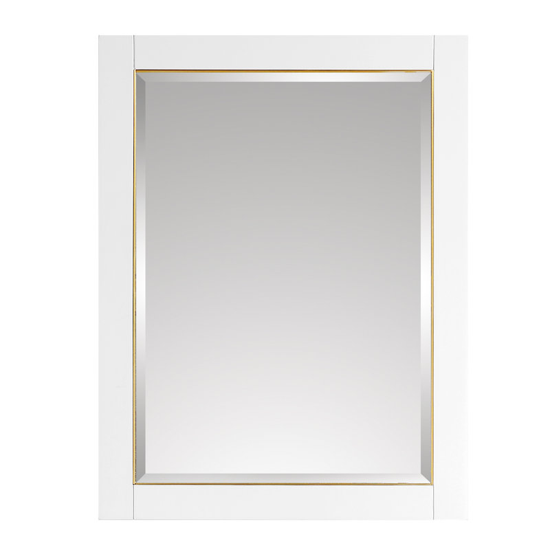 Mason Rectangle Solid Wood Beveled Mirror, White/Gold, 32" H x 24" W