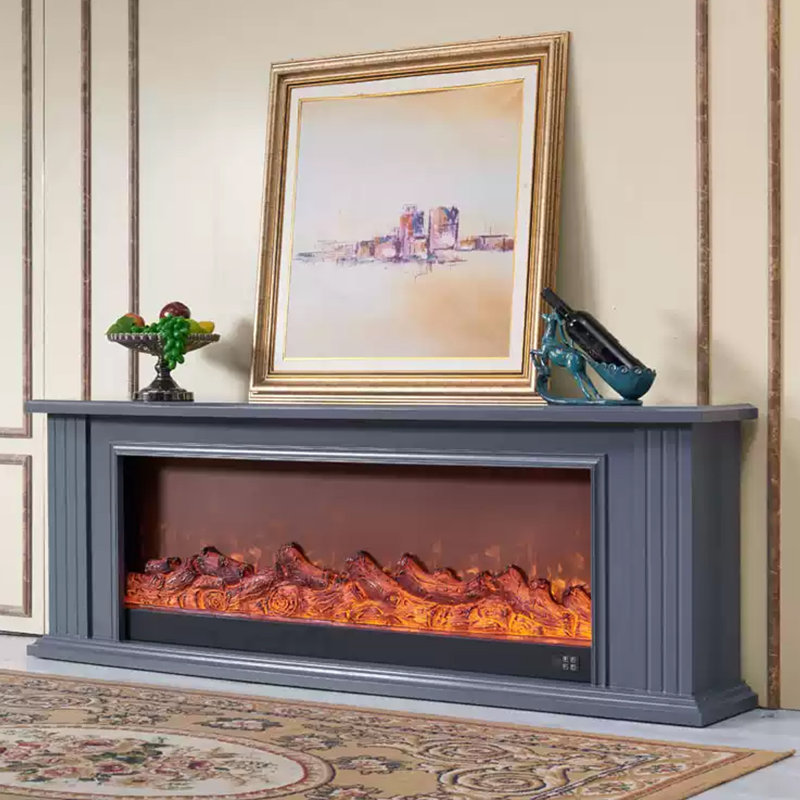 Drak Gray Solid Wood TV Cabinet Fireplace