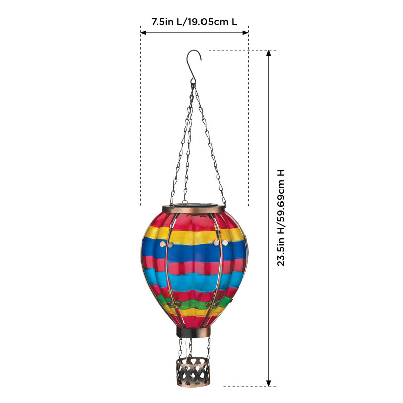 Blue Hand-Painted Glass Hot Air Balloon Solar Lantern