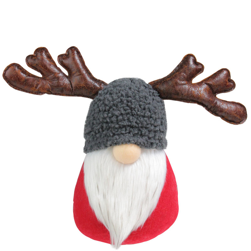 Décoration de table de père Noël gnome de Noël avec bois d’orignal rouge et gris 14 po