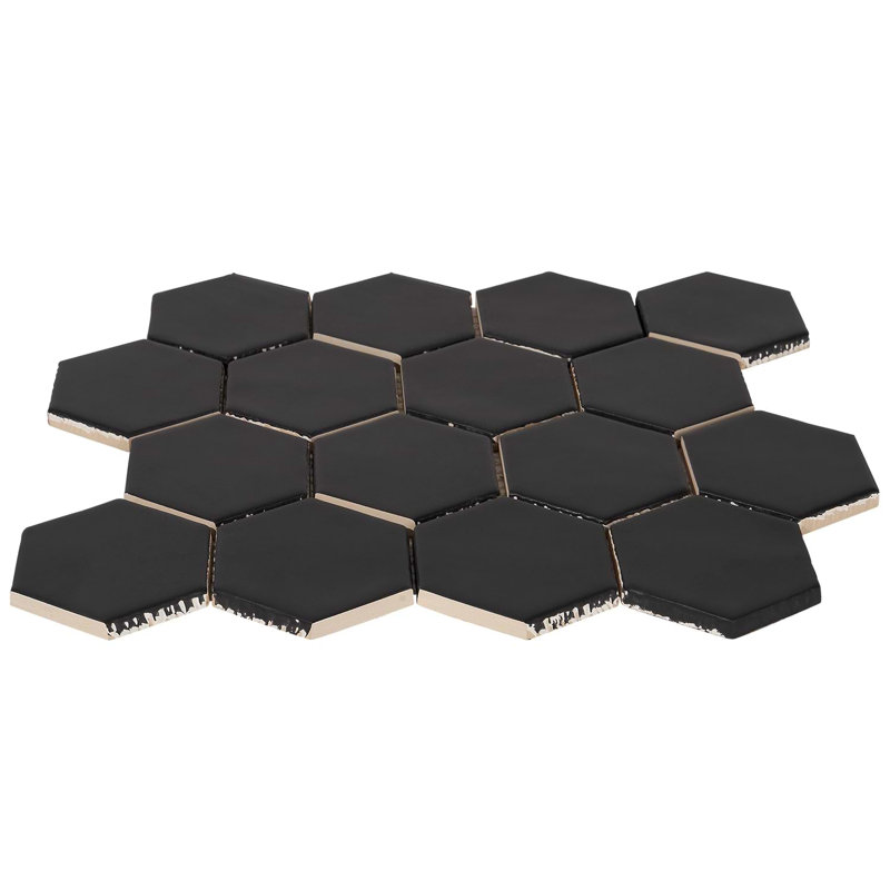 Meadowmere 3" Hexagon Matte Ceramic Tile, Black
