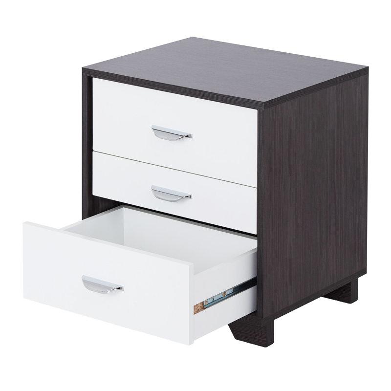 3 tables d'appoint polyvalentes rectangulaires blanches et noires à usage domestique avec 3 tiroirs spacieux