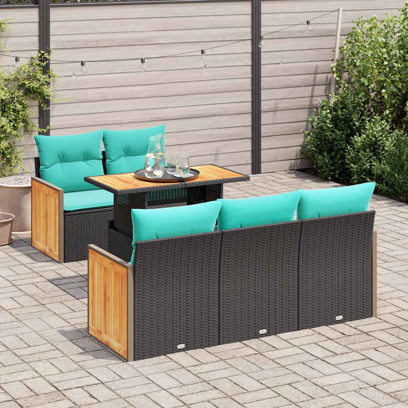  Ensemble de canapé de jardin 6 pièces avec coussins en rotin polyacacia