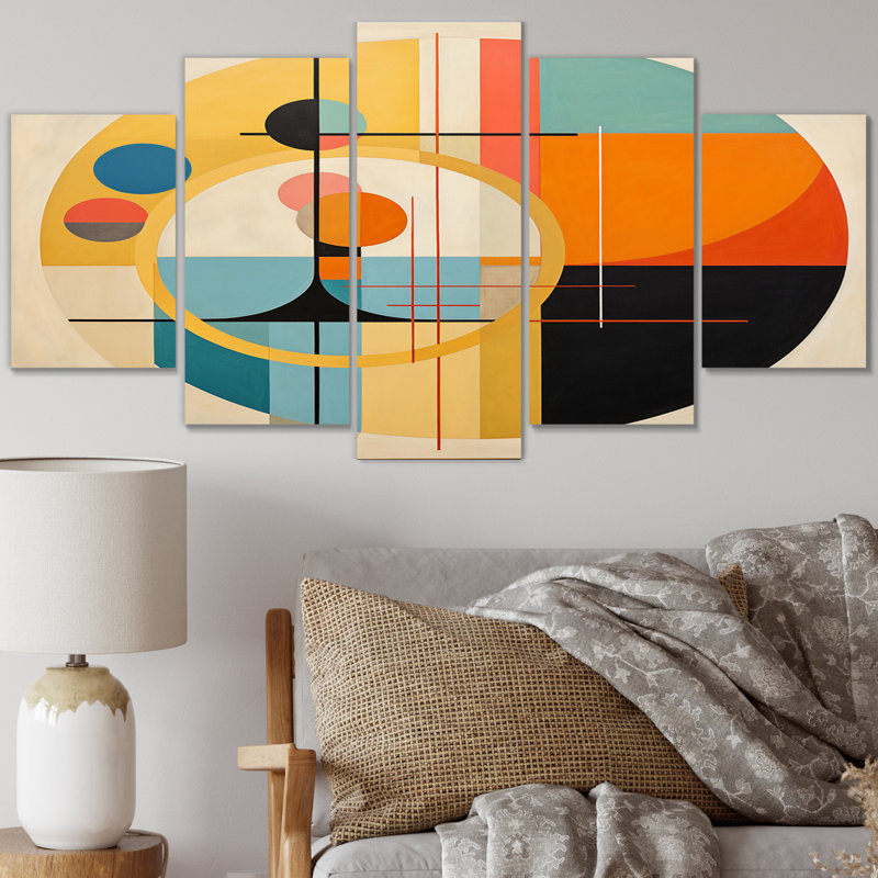 Odyssey Midcentury Retro Abstract Geometrics - Modern Midcentury Wall Art Print - 5 Panels