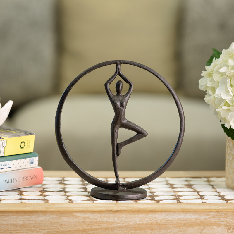 Ogan Abstract Encircled Woman in Yoga Pose Iron Sculpture