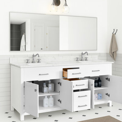 Meuble-lavabo avec cadre en bois massif 72 po, 2 lavabos, style moderne, meuble-lavabo léger avec structure en peuplier, apparence, système de tiroir à fermeture en douceur