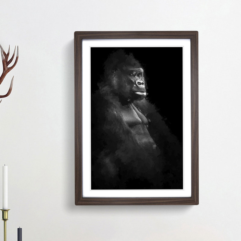 Silverback Gorilla Portrait in Abstract - Picture Frame Graphic Art Print, Walnut, 91cm H x 60cm W x 2cm D