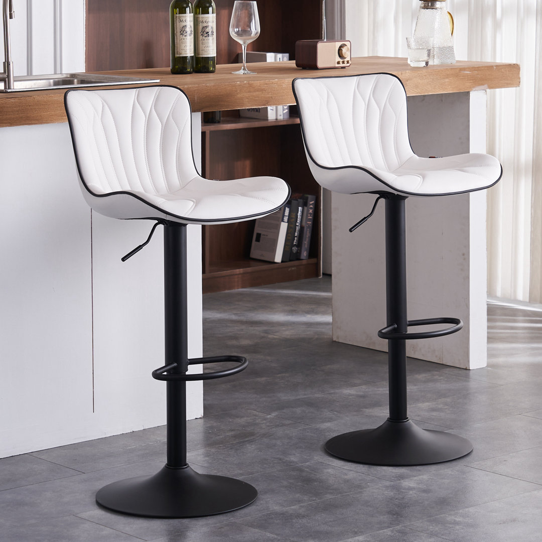 Denan Swivel Adjustable Height Bar Stools, Faux Leather Modern Bar Stools, Upholstered Counter Stool (Set of 2) Ivy Bronx