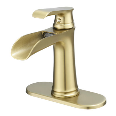 Bathroom Waterfall Tap, Brushed Gold Finish, Deck Mounted, Ceramic Filler, Single Hole Sink Faucet In Gold, Effect, One Handle,