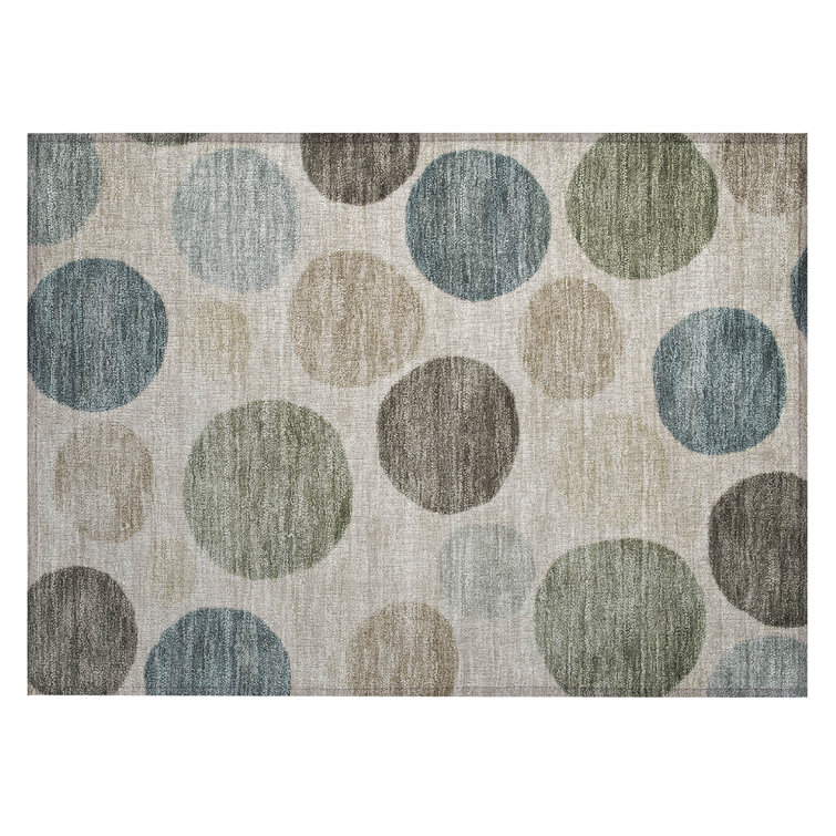 Machine Washable Indoor/Outdoor Xhevrie Khaki Rug