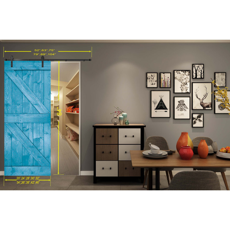 Porte de grange peinte 84 po 84 po, 32 po x 84 po, Bleu océan