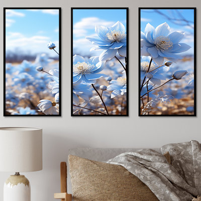 Inviting Azure Flowers Field I - Flower Wall Art Living Room Set