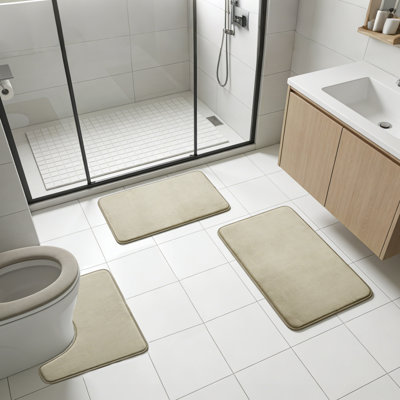 Ensemble de tapis de salle de bain gris foncé 3 pièces, tapis de bain en flanelle de mousse viscoélastique douce avec envers antidérapant et tapis de toilette en U absorbant