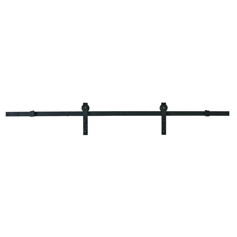 Matte Black Steel Barn Door Hardware Kit with Exposed Rollers