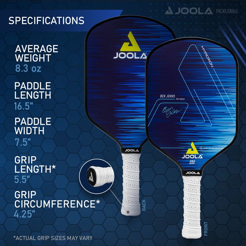Joola Ben Johns Hyperion Pro Pickleball Paddle Polypropylene Honeycomb Core, Blue, 16.5" H x 7.5" W x 0.63" D