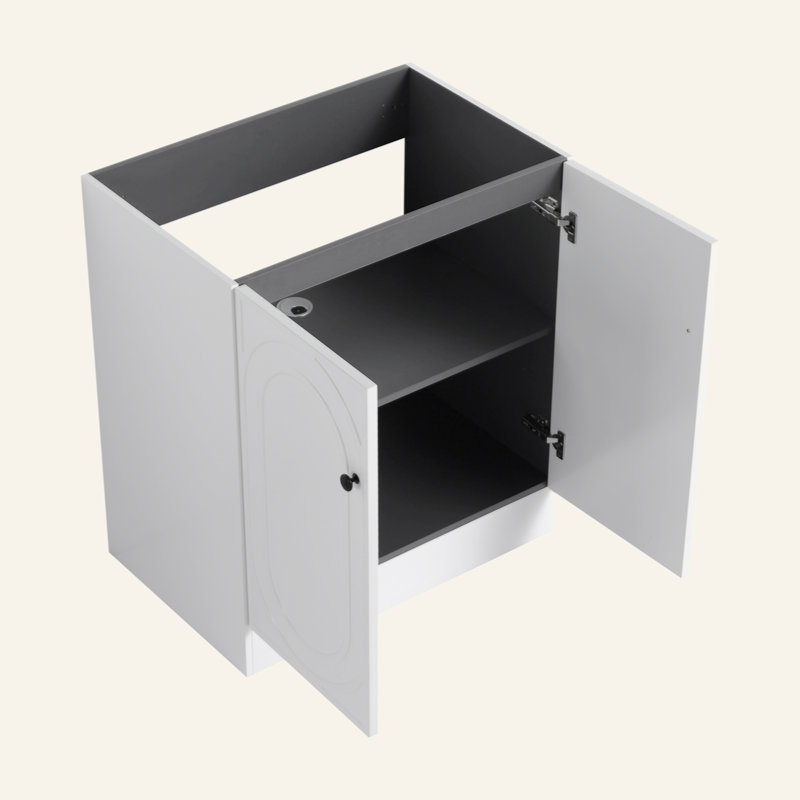 Lavabo de salle de bain autoportant 30 po en résine blanche et 2 portes d'armoire à fermeture en douceur (emballage KD)