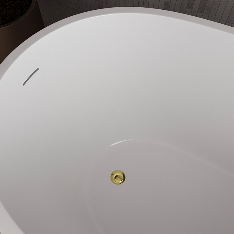 55" Streamline Soaking Glossy White Freestanding Tub With Internal Drain, Polished Brass