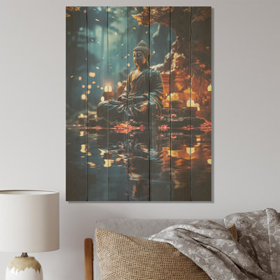 Zen Tranquility Buddha In Meditation V - Buddhism On Wood Print