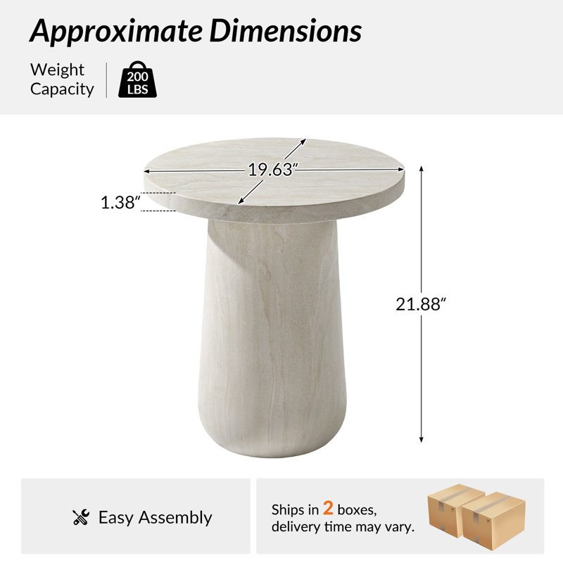 Table de bout à plateau en béton 22 po avec assemblage simple Watterson, Beige