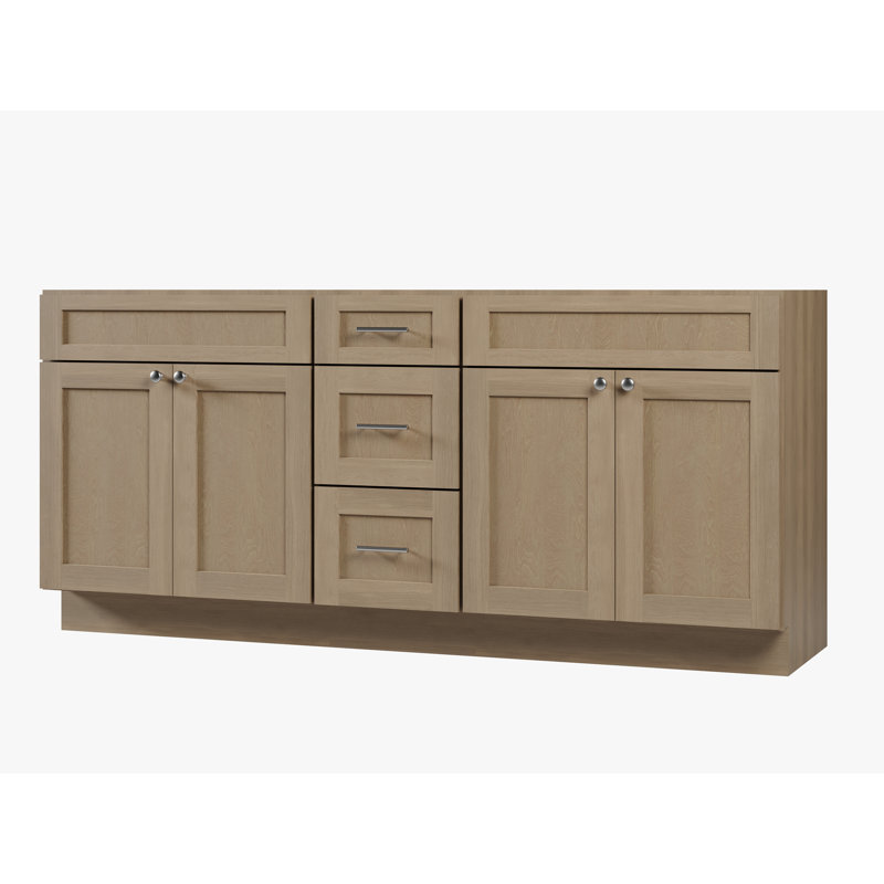 Meuble-lavabo double 75 po avec base de tiroir Disar, Chêne naturel