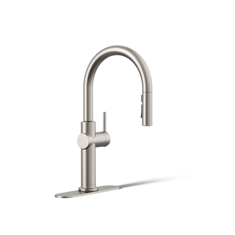 Kohler Crue Single Handle Pull Down Kitchen Faucet with Three-Function Pull Down Sprayer, Vibrant Stainless