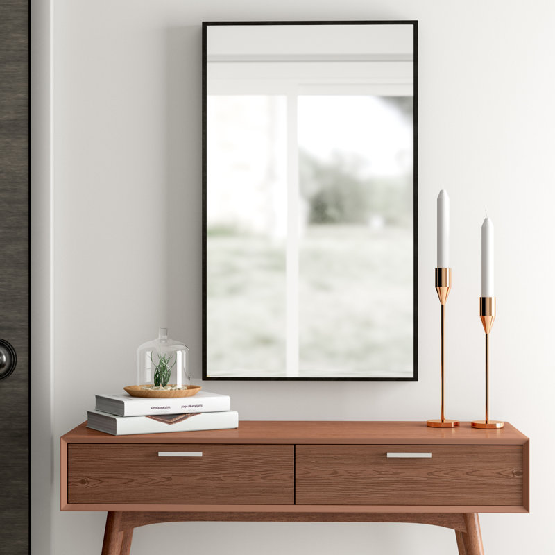 Wooden Minimalistic Wall Mirror with Thin Frame, Black, 40.25" x 24.13"