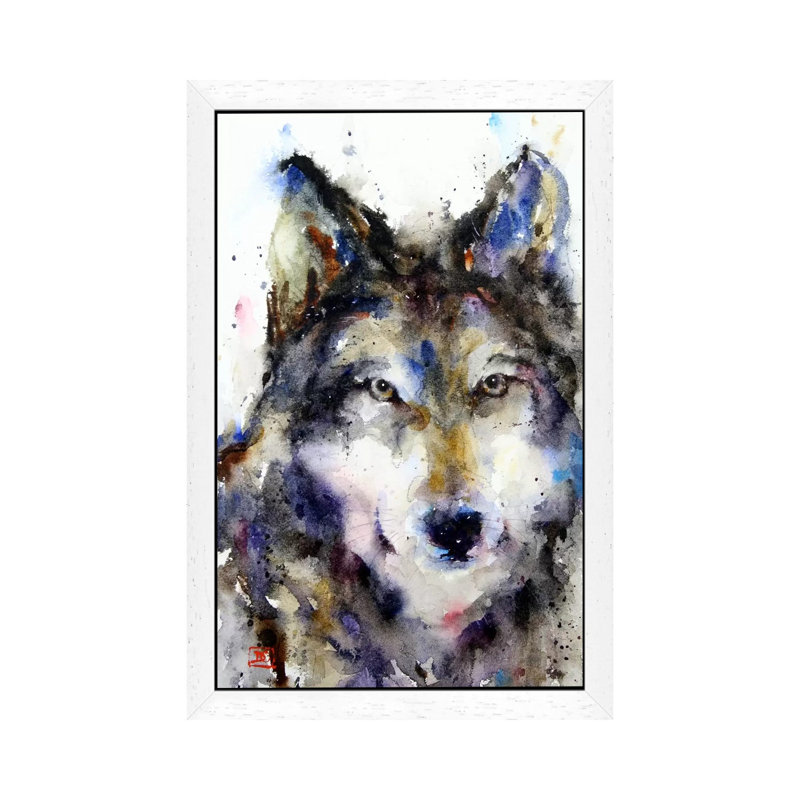 Wolf II by Dean Crouser - Floater Frame Painting on Canvas, White