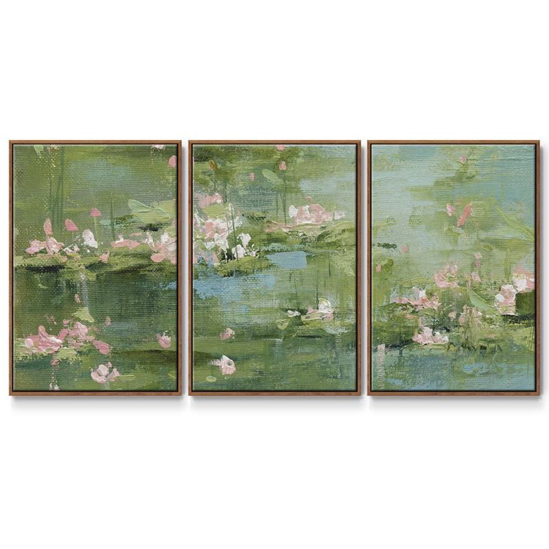 Céladon, reproduction sur toile 3 pièces, Cadre noyer, H 36 po x l 75 po