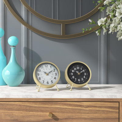 Horloge de table moderne et contemporaine en acier inoxydable à quartz analogique en or