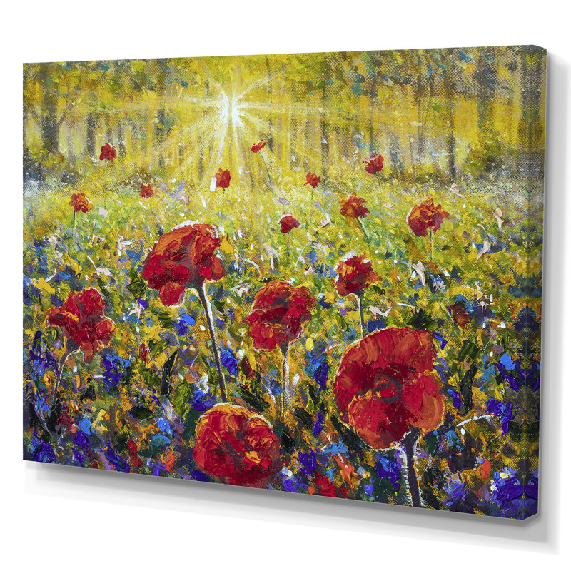 " Flowers Poppies Field ", 8" H x 12" W x 1" D, Wrapped Canvas