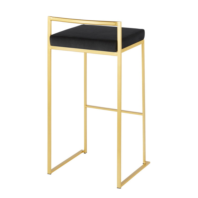 Fuji 30" Contemporary Barstool In Gold Metal With Black Velvet Cushion By Lumisource - Set Of 3, Black