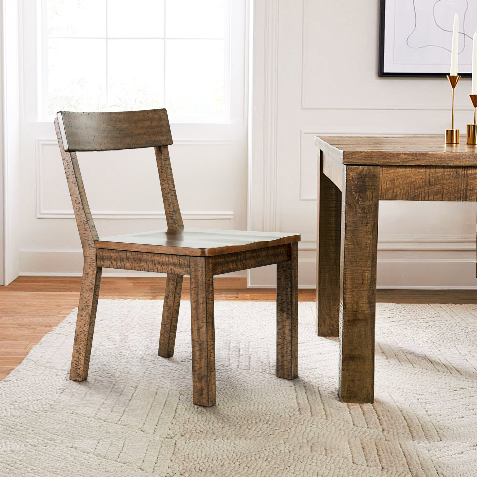 Rustic Solid Wood Dining Chair in Dark Brown Finish