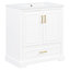 Meuble-lavabo de 30 po avec lavabo, installation, tiroir séparateur, double tablette sur la porte, portes à fermeture en douceur, structure en bois massif et rangement efficace en céramique moderne de 30 po, trop-plein intégré, pied pour-675455508-675455506