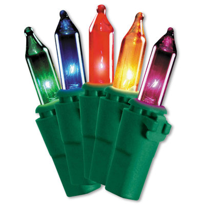 50 Bulb Outdoor Multi Ready-Lit Illuminate Light Set With Green Wire-36" Lead Wire- 9" Spacing-2 Spare Bulb-