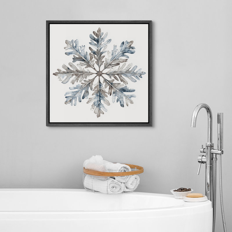 «Grey Blue Snowflake Rustic Winter Simple Minimalist Cold Decor», reproduction d'art sur toile encadrée, H 24 po x l 24 po