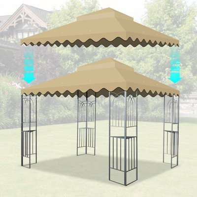 Tan 10x10 Ft Gazebo Replacement Top Cover. Protected Fabric. Drain Holes Waterlogging. Net Keeps Bugs Out. Relax In Sun Canopy Replacement. Water-repellent . Lower With Holes. Higher . Create A