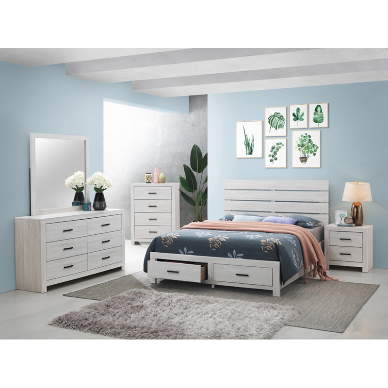 Lit plateforme avec rangement Drews, Blanc côtier, Grand
