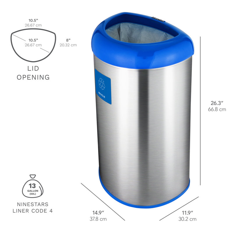 Nine Stars 13.2 Gallon Stainless Steel Open Top Recycling Bin