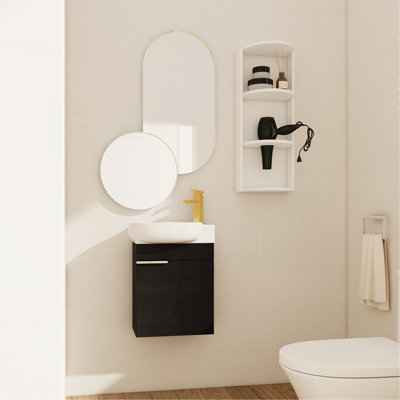 Meuble-lavabo à fermeture en douceur avec lavabo et support de rangement, 16 po pour petite salle de bain