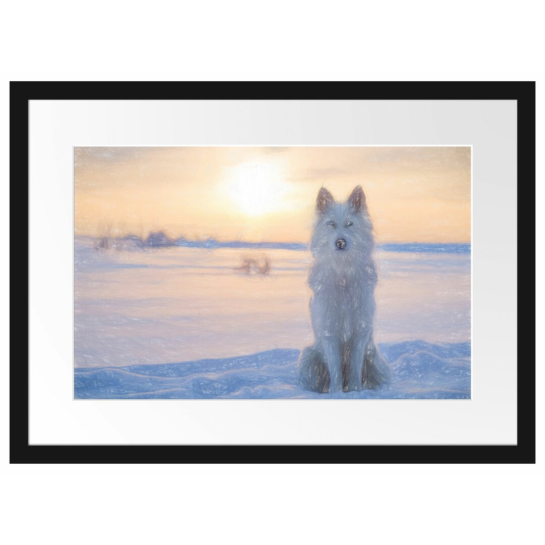 Gerahmtes Poster Wolf im Schnee