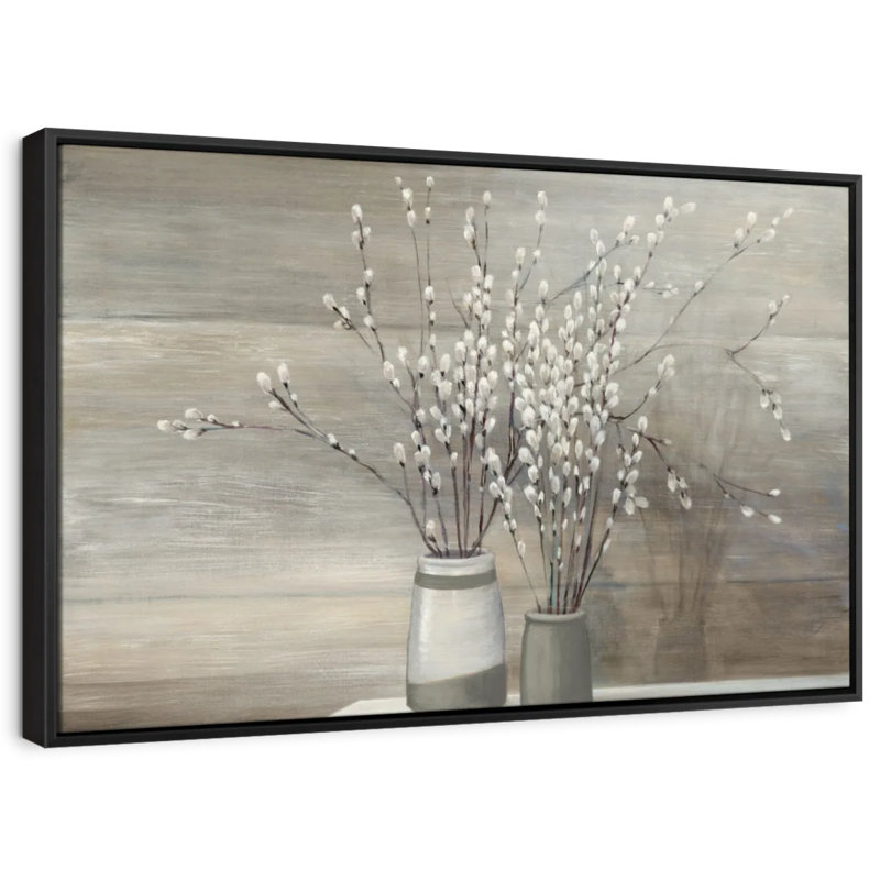 Floral and Botanical, reproduction d'art sur toile «Pussy Willow Still Life Grey Pots I», H 25 po x l 37 po